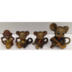 1950's Musical Mouse Christmas Ornaments Vintage Drums Guitar Horn Figurines